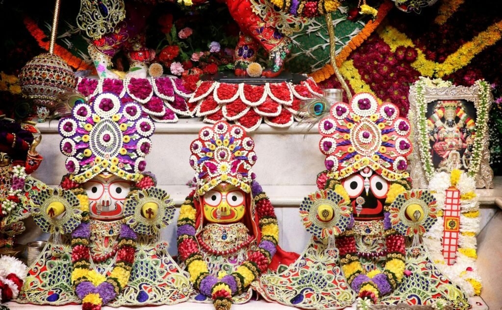 Exquisite display of spiritual art with vibrant traditional Indian festival decorations.